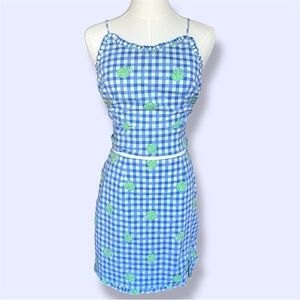 Vintage lilly pulitzer blue gingham and green polkadot hermit crab two piece set